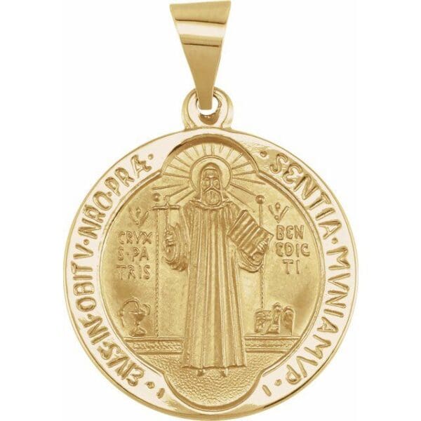 14K Yellow 18 mm Round Hollow St. Benedict Medal