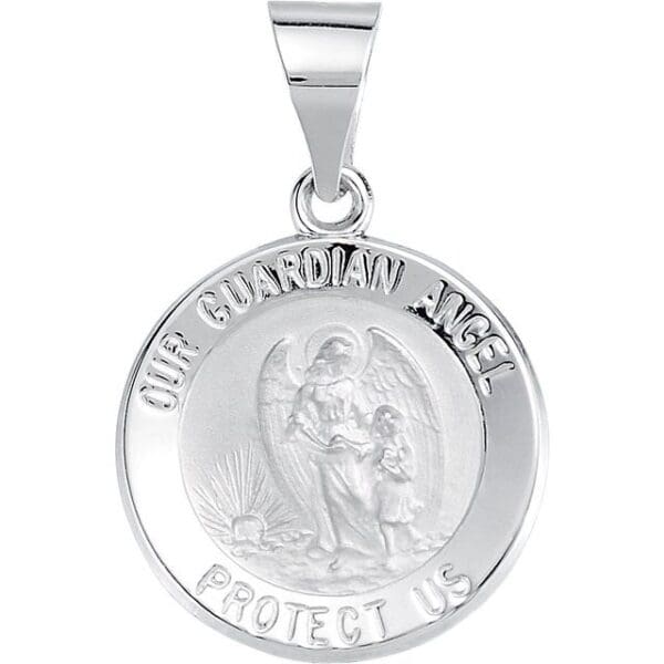 14K Yellow 15 mm Round Hollow Guardian Angel Medal