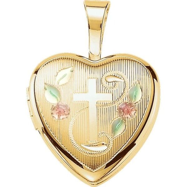 Sterling Silver Enamel Cross Heart Locket