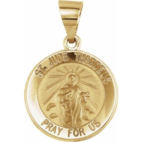 14K Yellow 15 mm Round Hollow St. Jude Medal