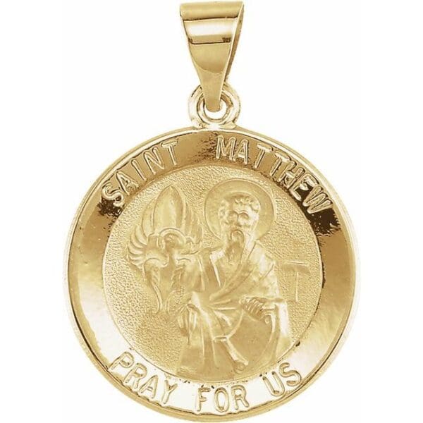 14K Yellow 18 mm Round Hollow St. Matthew Medal