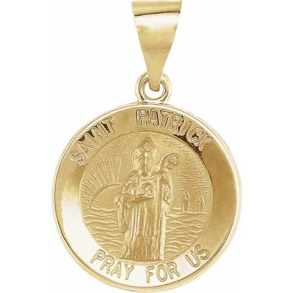 14K Yellow 15 mm Round Hollow St. Patrick Medal