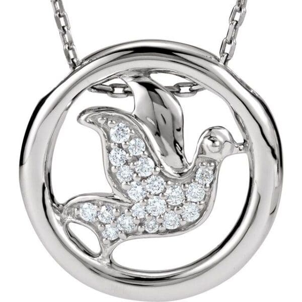 Sterling Silver 1/8 CTW Natural Diamond Dove Circle 18" Necklace
