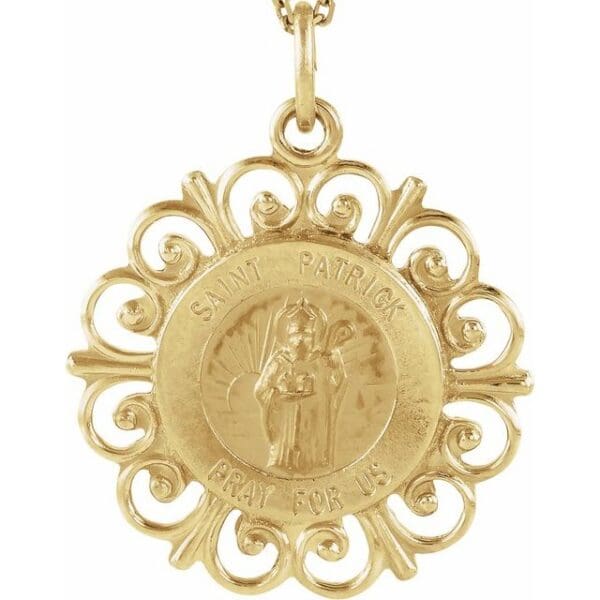 14K Yellow 18 mm Round St. Patrick Medal