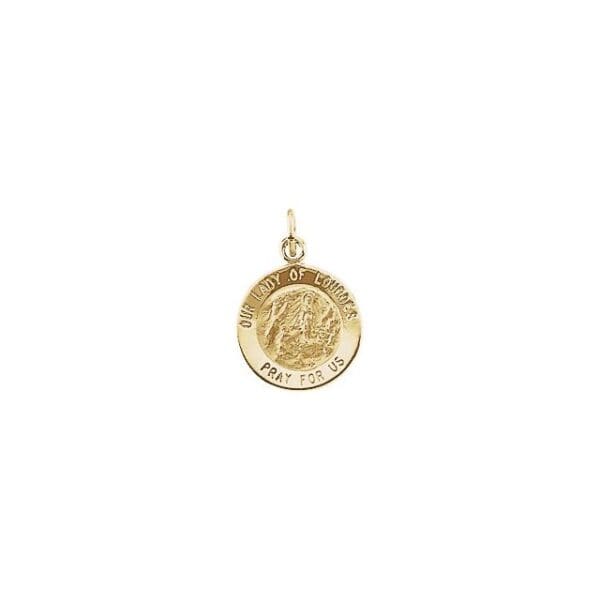 14K Yellow 18 mm Round Our Lady of Lourdes Medal