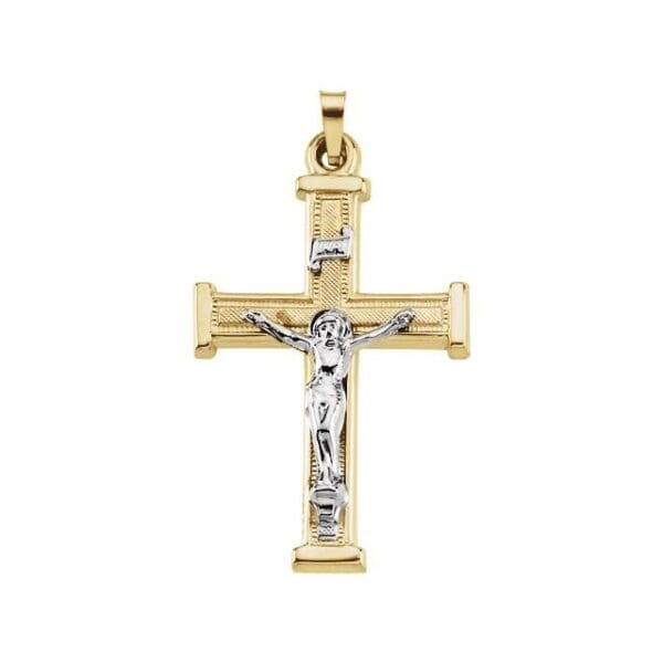 14K Yellow/White 32x23 mm Hollow Crucifix Pendant