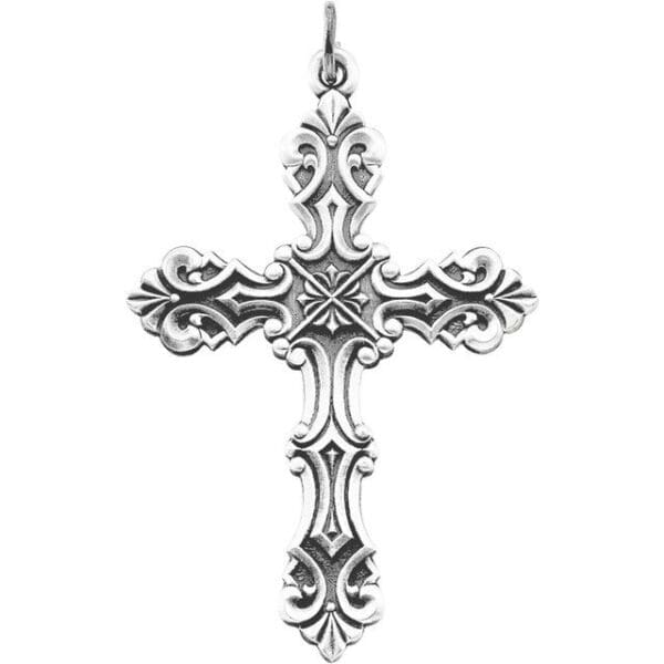 Sterling Silver 48x35 mm Fancy Cross Pendant