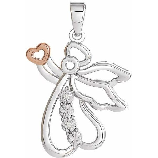 Sterling Silver & 14K Rose Gold Vermeil .006 CTW Natural Diamond Angel Pendant