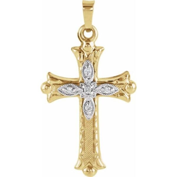 14K Yellow .05 CTW Natural Diamond Hollow Cross Pendant