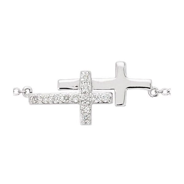 14K White 1/5 CTW Natural Diamond Double Sideways Cross 16-18" Necklace