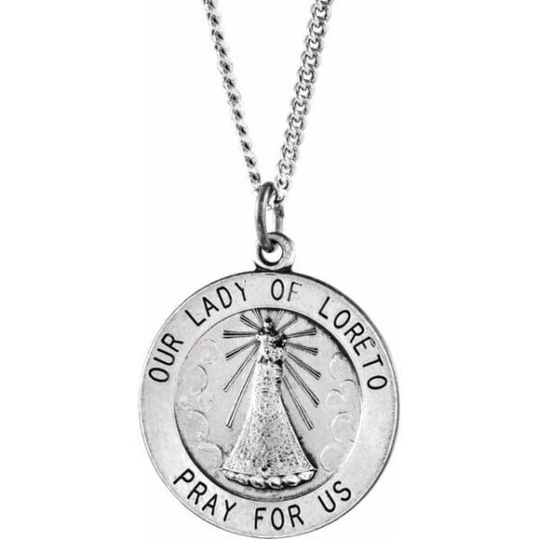 Sterling Silver 18 mm Our Lady of Loreto Medal 18" Necklace