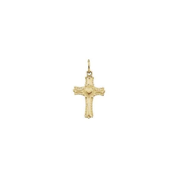 14K Yellow 13x10 mm Youth Cross with Heart Pendant