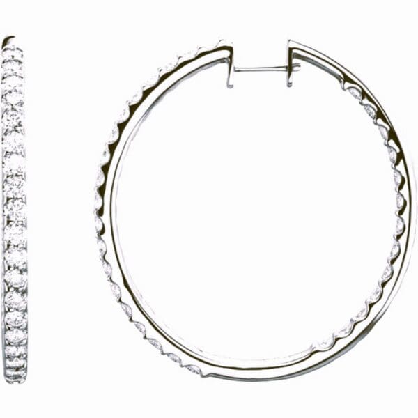 14K White 5 CTW Natural Diamond Inside-Outside 2 Inches Hoop Earrings - Image 2
