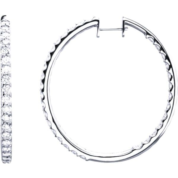 14K White 5 CTW Natural Diamond Inside-Outside 2 Inches Hoop Earrings