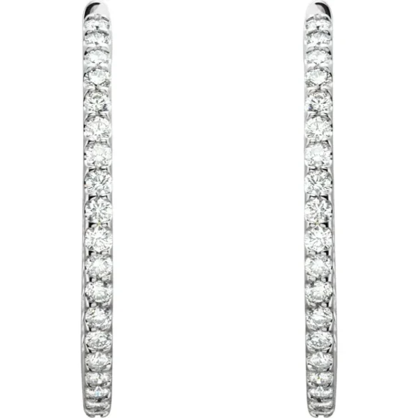 14K White 5 CTW Natural Diamond Inside-Outside 2 Inches Hoop Earrings - Image 3