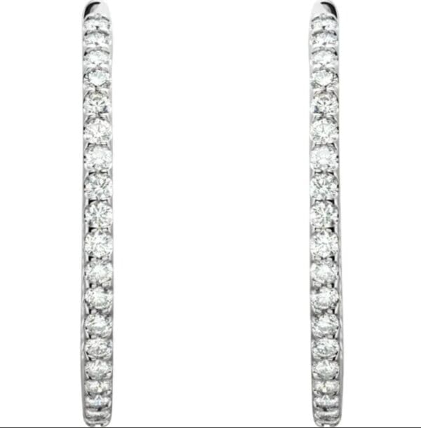 14K White 5 CTW Natural Diamond Inside-Outside 2 Inches Hoop Earrings - Image 4