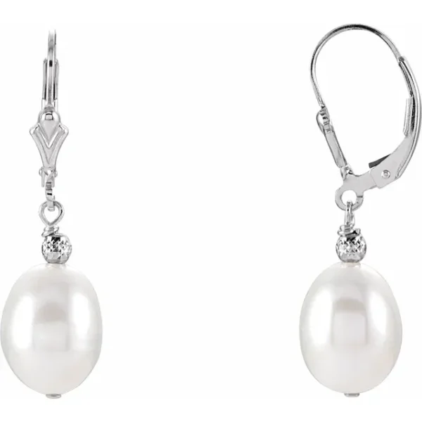 Sterling Silver 9-9.5 mm Cultured White Freshwater Pearl Earrings Item # 651654 - Image 2