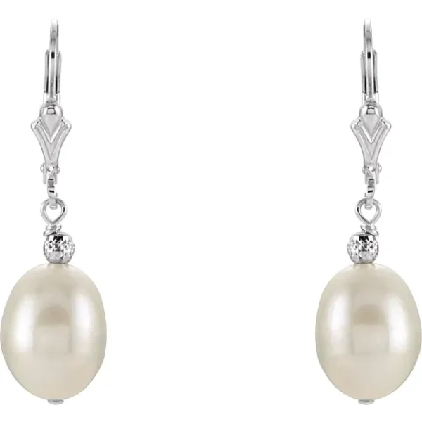 Sterling Silver 9-9.5 mm Cultured White Freshwater Pearl Earrings Item # 651654 - Image 5