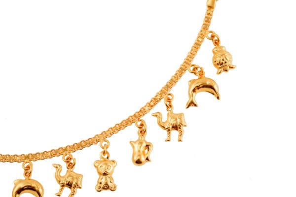 22K Yellow-Gold Animal-Charmed Bracelet S7-7.5 - Image 5