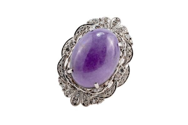 18k White-Gold Lavander Jade Diamond Ring S7.5 - Image 2