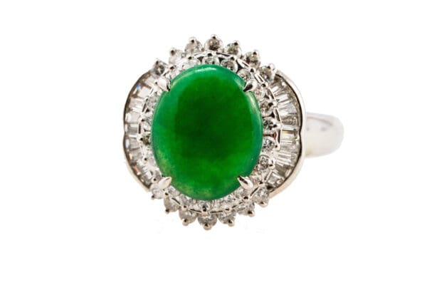 Pt900 Green Jade Diamond Ring S6.5