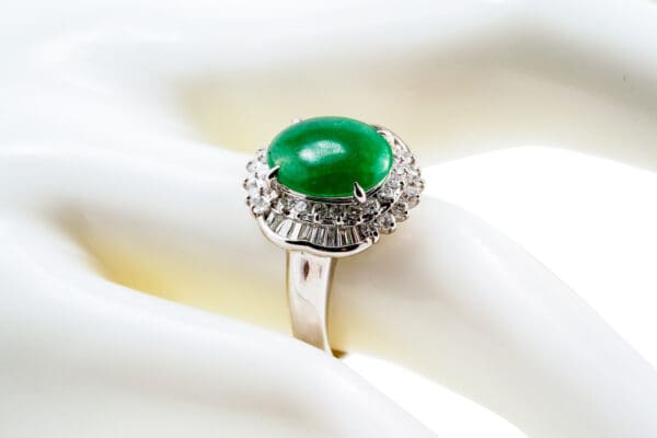 Pt900 Green Jade Diamond Ring S6.5 - Image 6