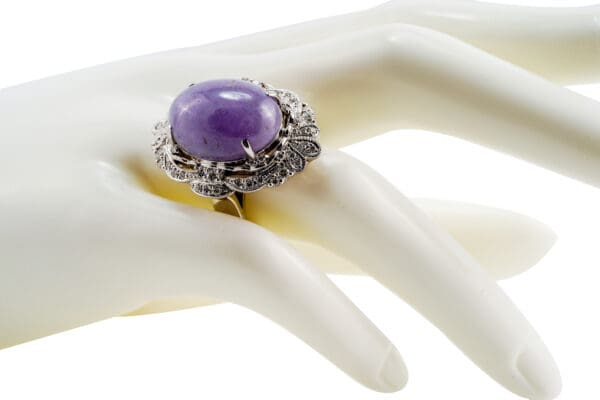 18k White-Gold Lavander Jade Diamond Ring S7.5 - Image 5
