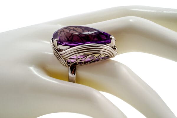 Pt900 Natural Amethyst Diamond Ring S7.5