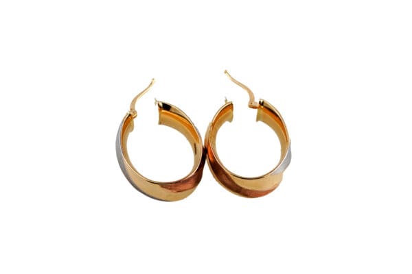 18k Gold Tri-Color Medium Sized Hoop Earrings - Image 2