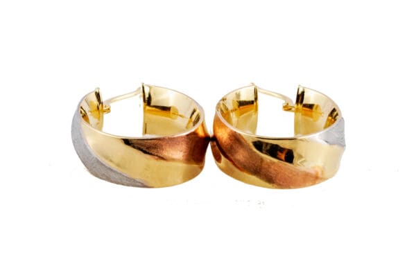 18k Gold Tri-Color Medium Sized Hoop Earrings - Image 3
