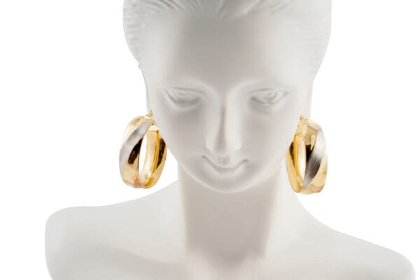 18k Gold Tri-Color Medium Sized Hoop Earrings - Image 6