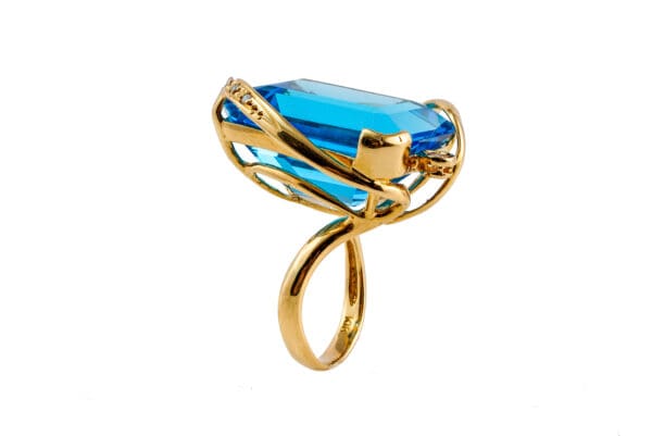 18k Swiss Blue Topaz Diamond Ring S4.5 - Image 3