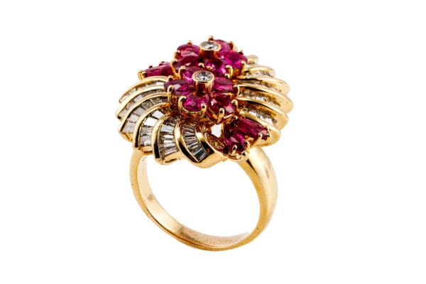 18k Yellow-Gold Diamond Ruby Ring S6.75 - Image 3