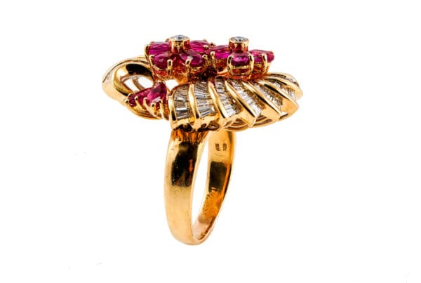 18k Yellow-Gold Diamond Ruby Ring S6.75 - Image 4
