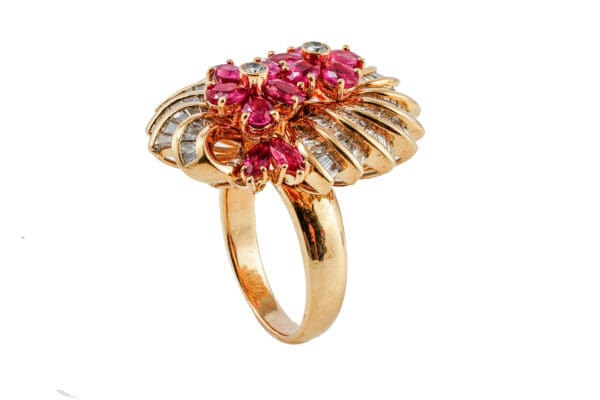 18k Yellow-Gold Diamond Ruby Ring S6.75 - Image 5