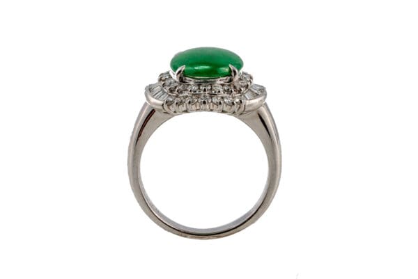 Pt900 Green Jade Diamond Ring S6.5 - Image 2