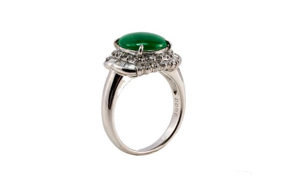 Pt900 Green Jade Diamond Ring S6.5 - Image 3