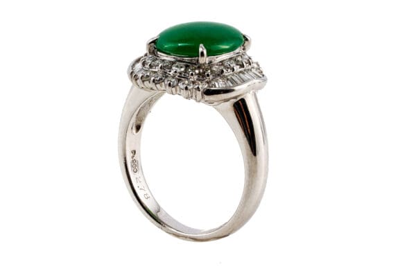 Pt900 Green Jade Diamond Ring S6.5 - Image 4
