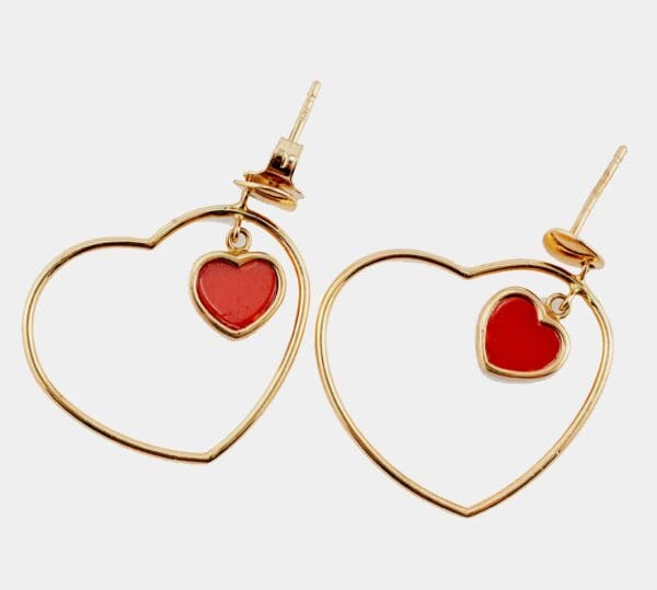 18k Yellow-Gold Double Hearts Dangle Earrings - Image 2