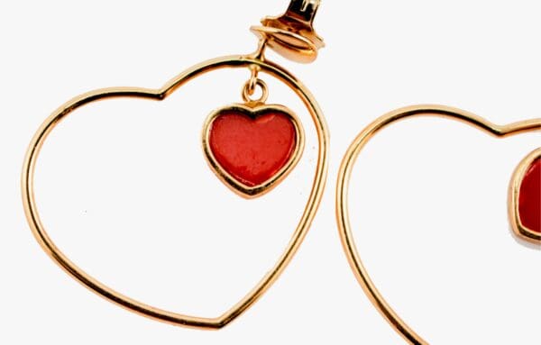 18k Yellow-Gold Double Hearts Dangle Earrings - Image 9