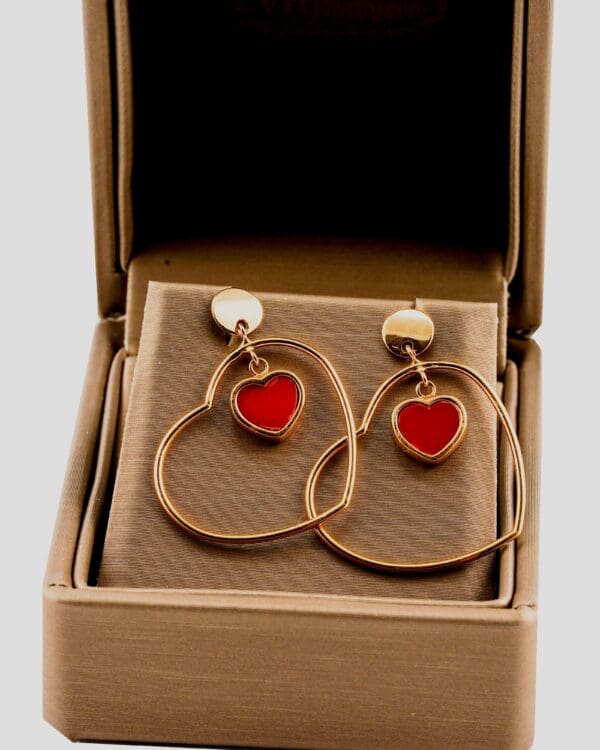 18k Yellow-Gold Double Hearts Dangle Earrings - Image 10