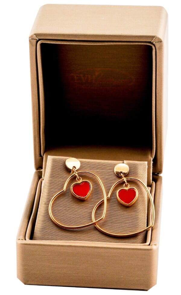 18k Yellow-Gold Double Hearts Dangle Earrings - Image 5