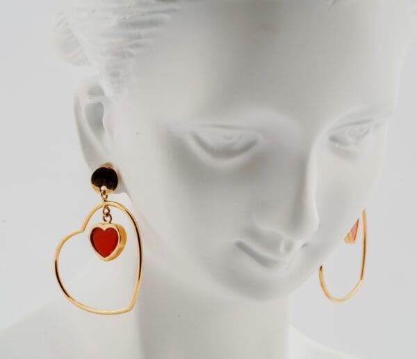 18k Yellow-Gold Double Hearts Dangle Earrings - Image 6