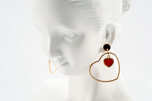 18k Yellow-Gold Double Hearts Dangle Earrings - Image 7