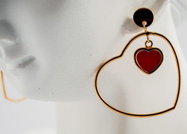 18k Yellow-Gold Double Hearts Dangle Earrings - Image 11