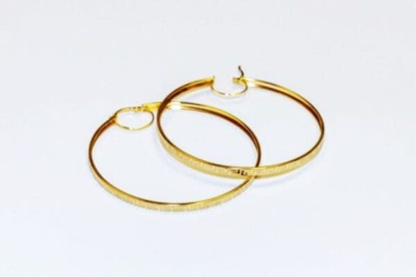 18k Solid Yellow Gold  Hoop Earrings S7.5" L - Image 3