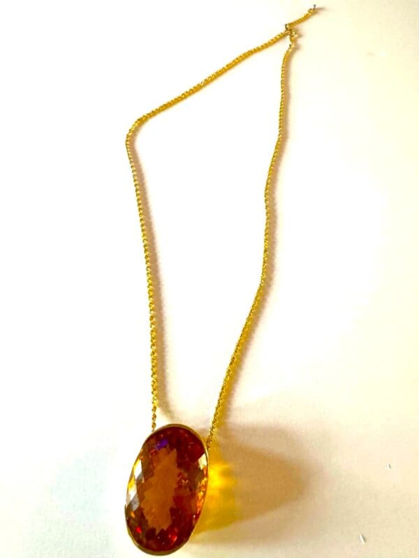 18k Yellow-Gold Huge Citrine Necklace 22"L - Image 3