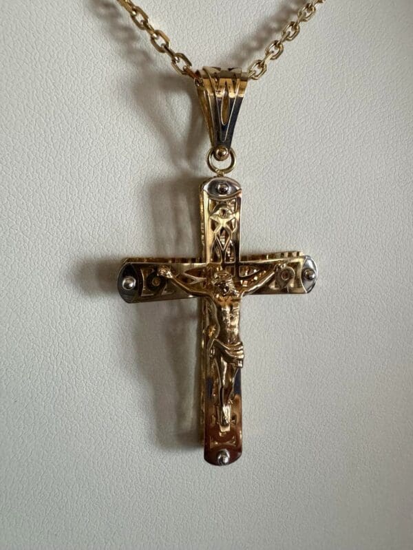 18k Two-Tone Gold Cross Necklace - Image 2
