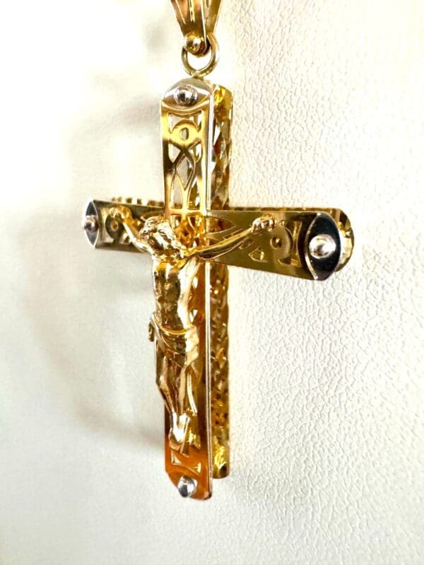 18k Two-Tone Gold Cross Necklace - Image 4