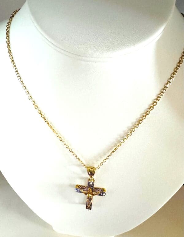 18k Two-Tone Gold Cross Necklace - Image 5